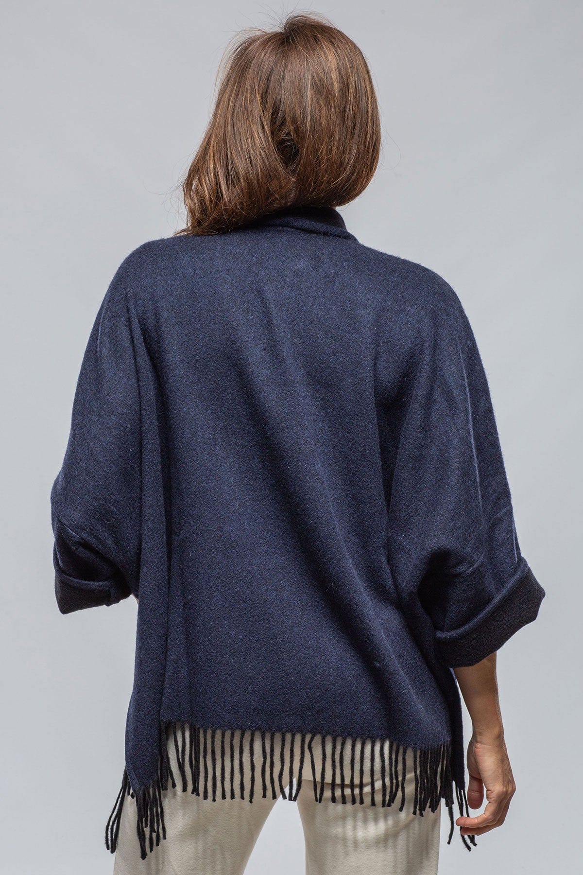 Evelina Cashmere Cape In Black/ Navy - AXEL'S