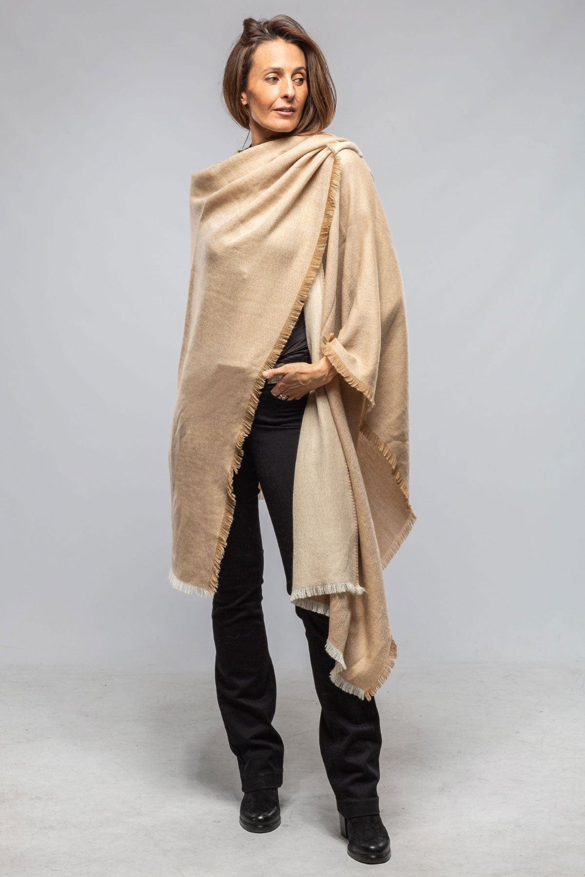 Sabina Cashmere Silk Cape In Camel - AXEL'S