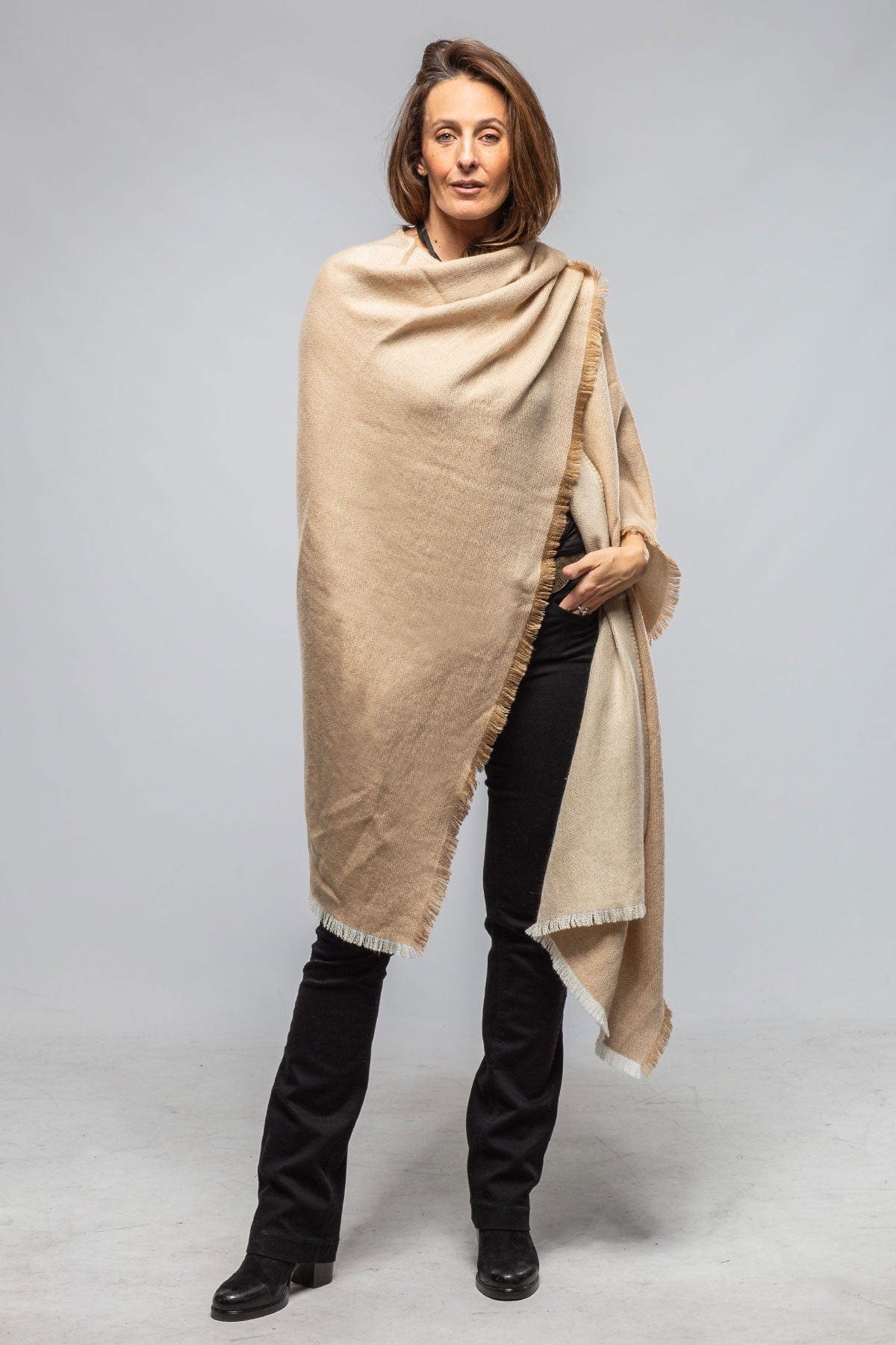 Sabina Cashmere Silk Cape In Camel - AXEL'S