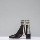 Lola Woven & Leather Boot In Black/Ivory - AXEL'S