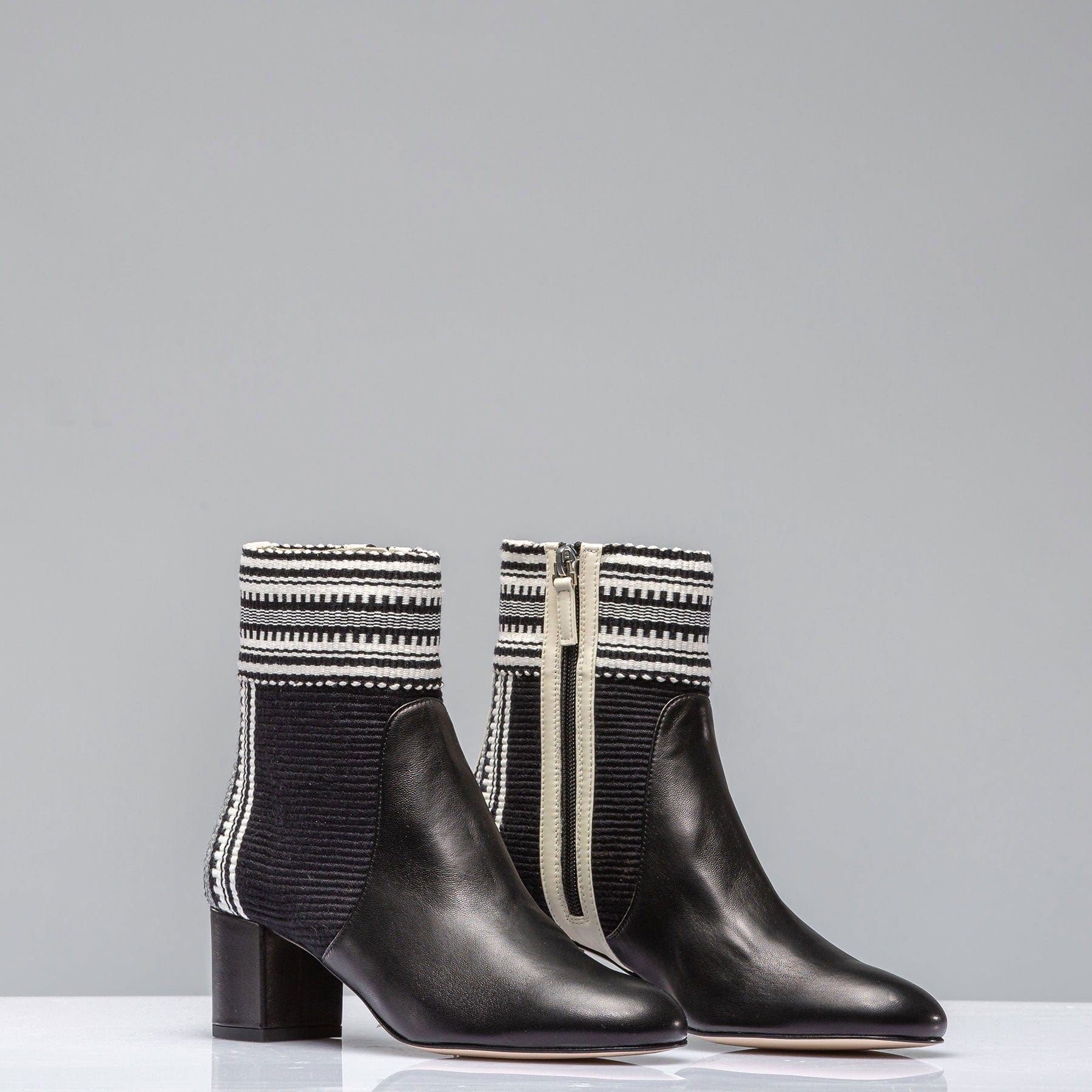 Lola Woven & Leather Boot In Black/Ivory - AXEL'S