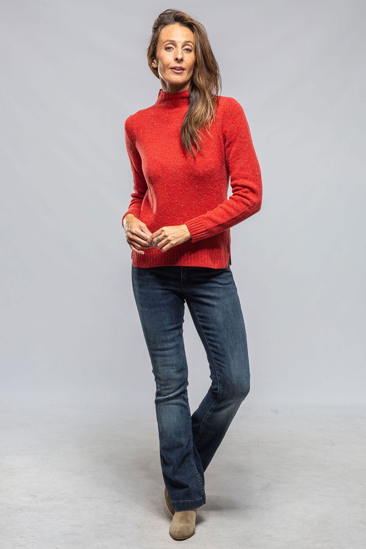 Anna Speckled Mock Neck Sweater In Red - AXEL'S