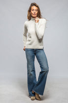 Anna Speckled Mock Neck Sweater In White - AXEL'S