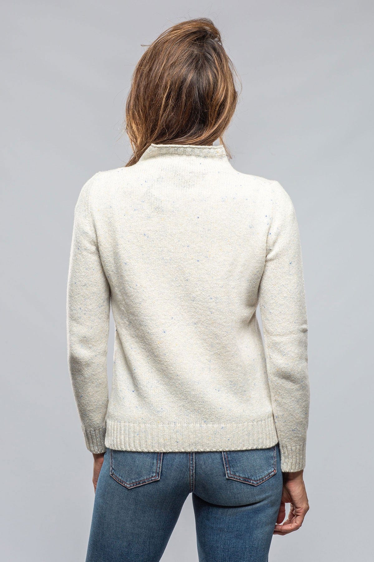 Anna Speckled Mock Neck Sweater In White - AXEL'S