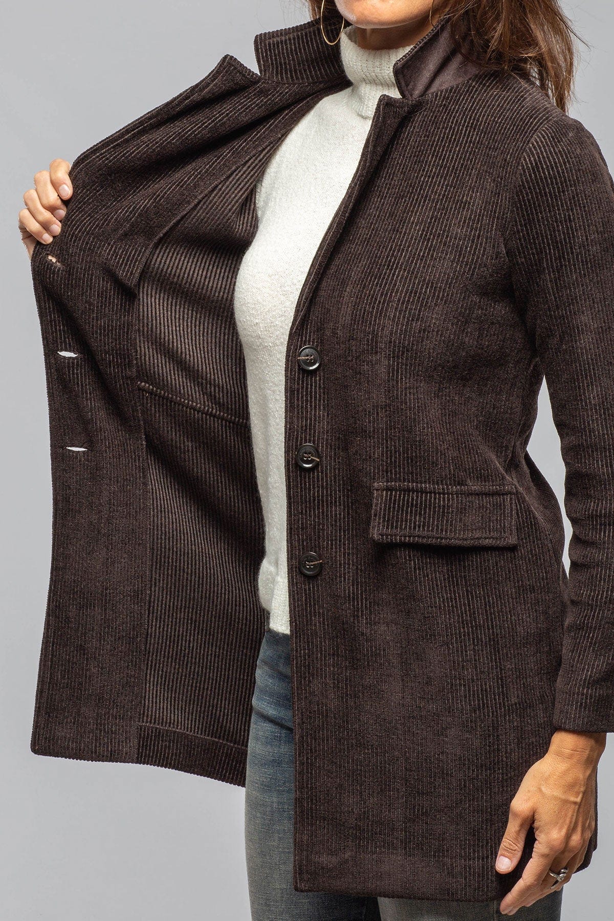 Asana Long Velvet Cord Jacket In Chocolate - AXEL'S