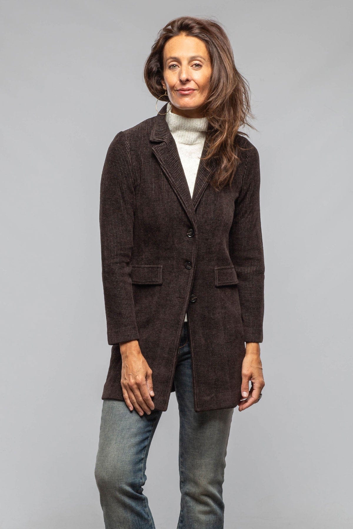 Asana Long Velvet Cord Jacket In Chocolate - AXEL'S