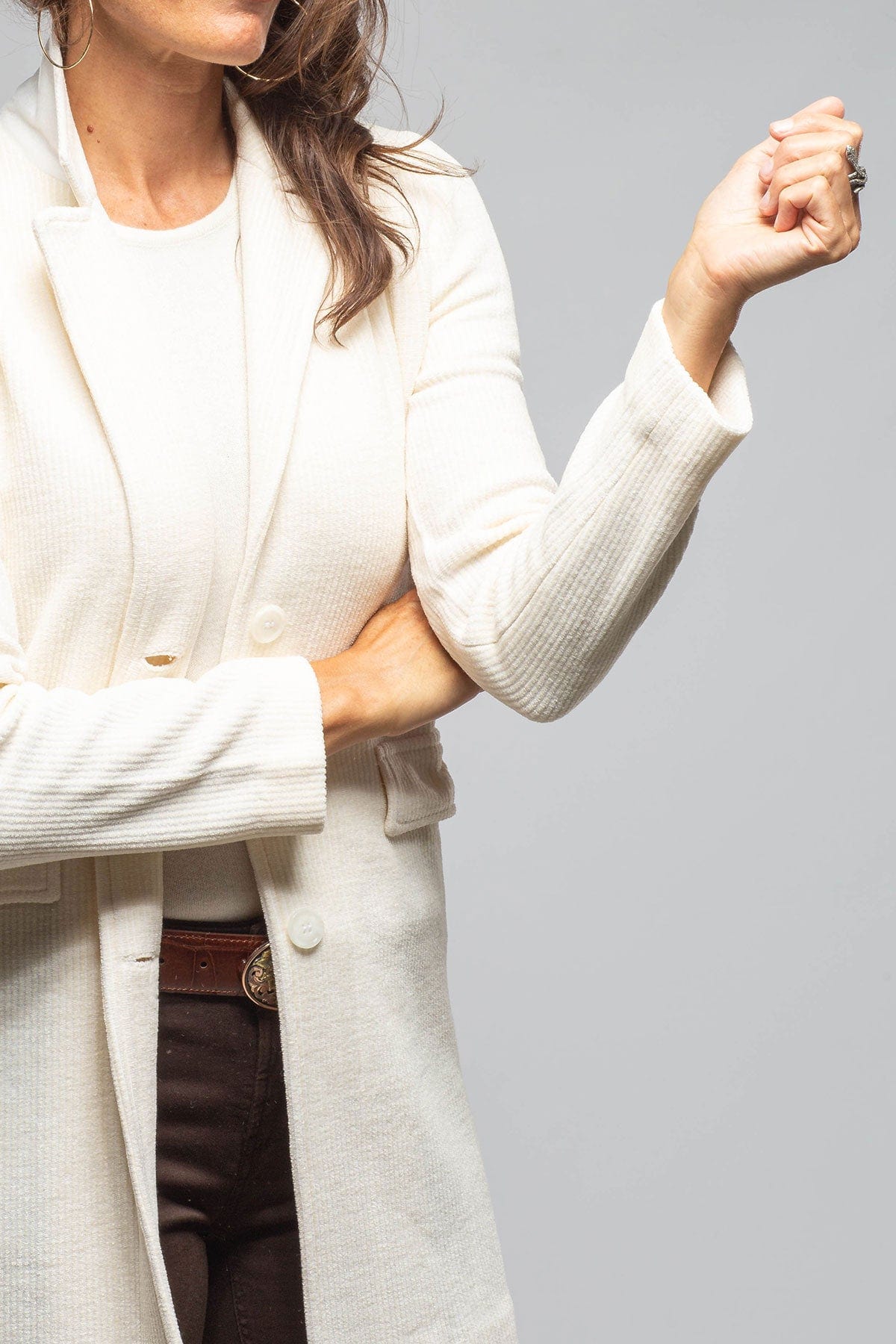 Asana Long Velvet Cord Jacket In Cream - AXEL'S