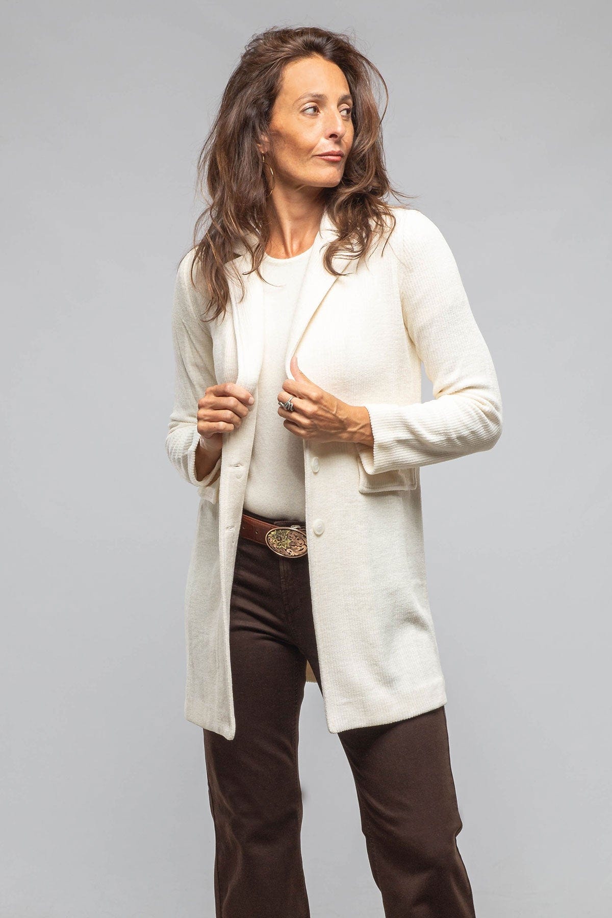 Asana Long Velvet Cord Jacket In Cream - AXEL'S