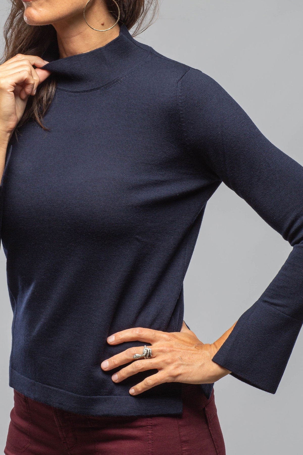 Amina Rubinacci | Aster Mock Neck Top In Navy | Axel's of Vail