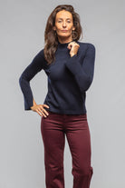 Aster Mock Neck Top In Navy - AXEL'S
