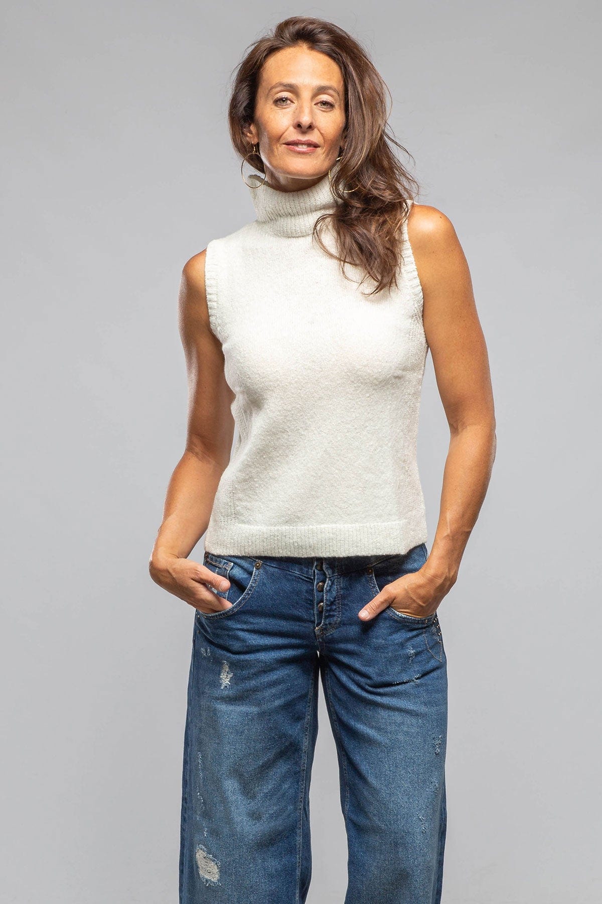 Beata Sleeveless Mock Neck Top In Ivory Melange - AXEL'S