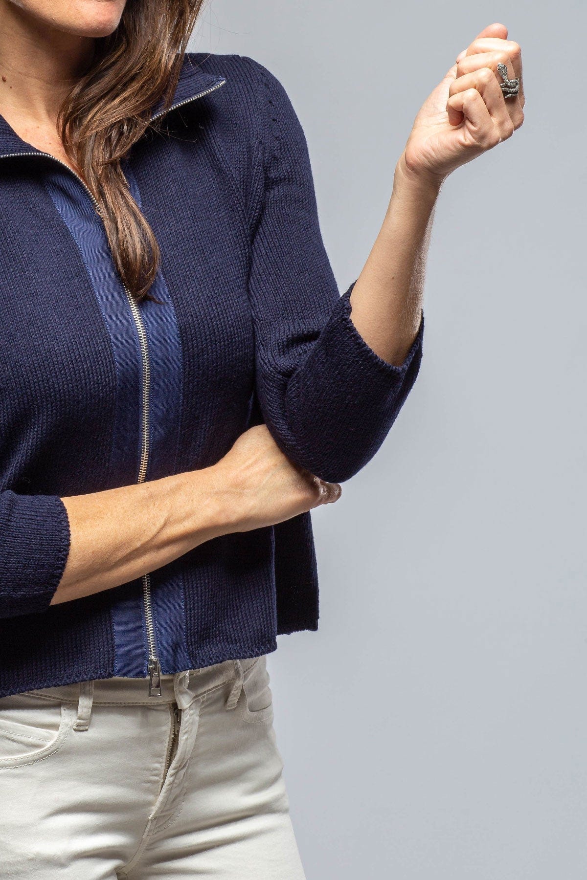 Amina Rubinacci Crete Zip Sweater In Navy | Axel's of Vail
