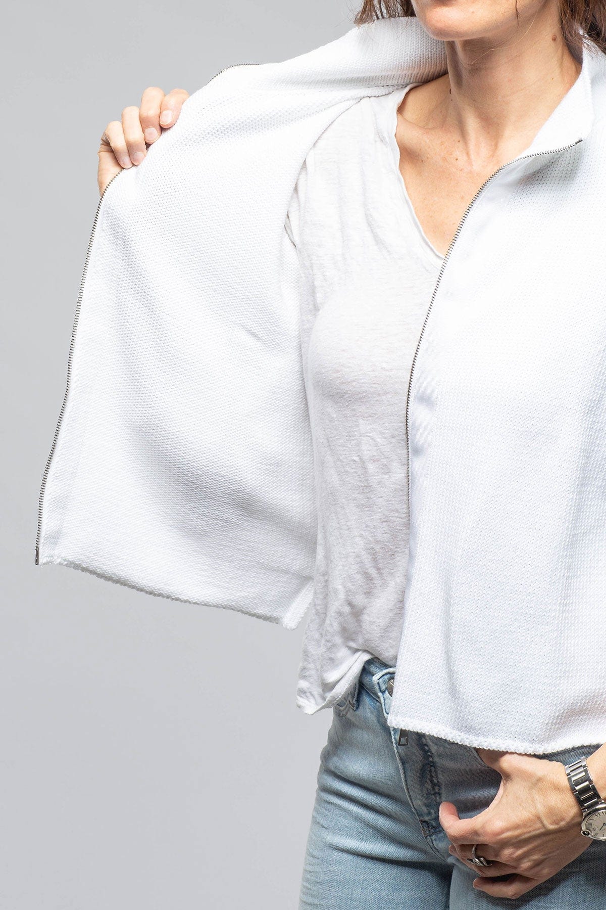 Amina Rubinacci Crete Zip Sweater In White | Ladies - Sweaters