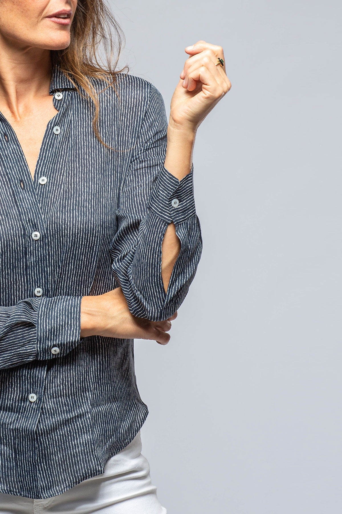 Dolce Thin Stripe Silk Blouse In Navy White