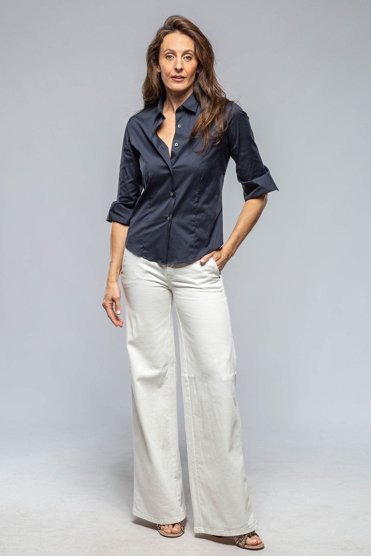 Amina Rubinacci Giornata Cotton Stretch Shirt In Navy Axel s of Vail