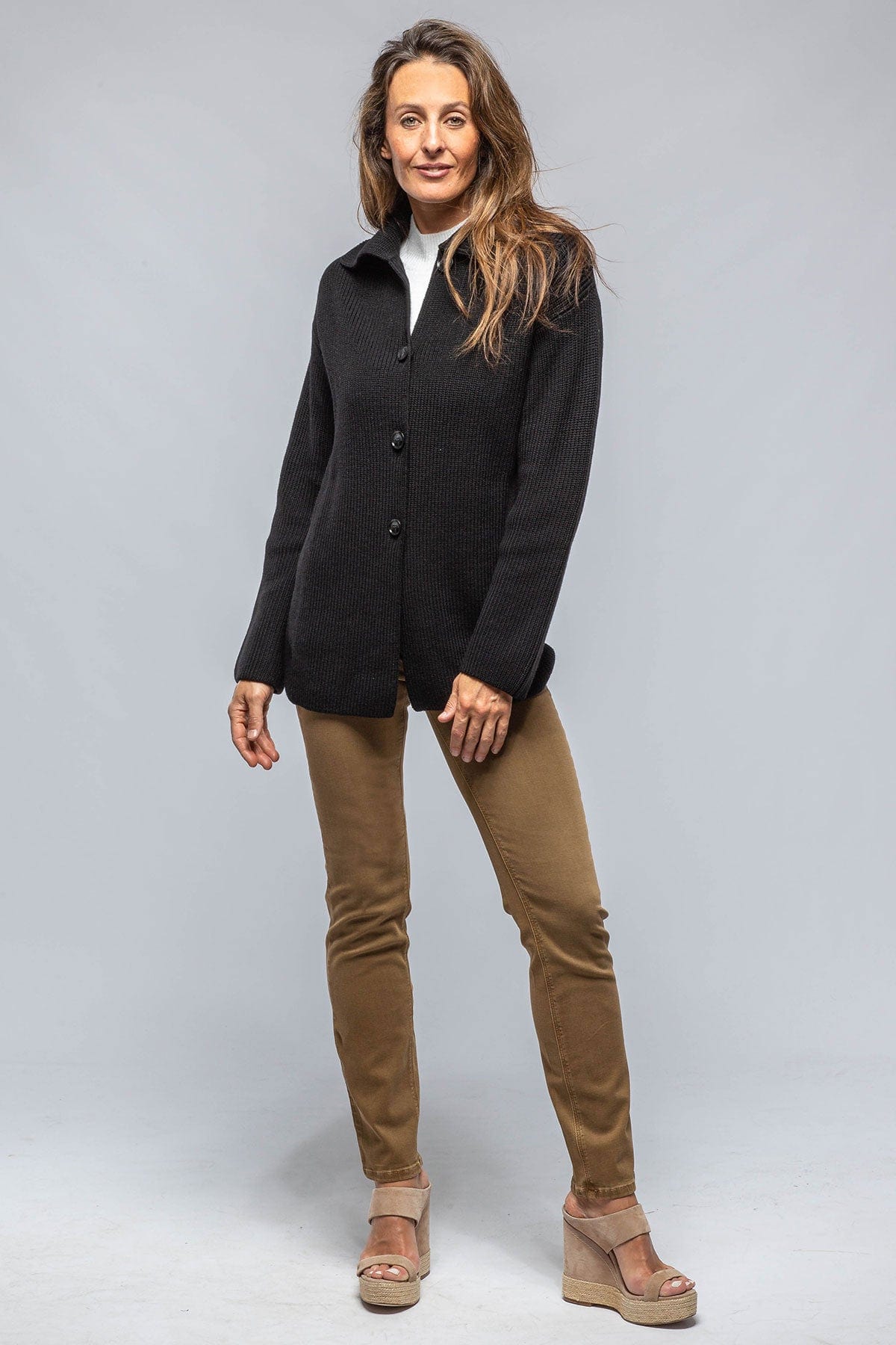 Amina Rubinacci Nina Long Cashmere Ribbed Cardigan In Black