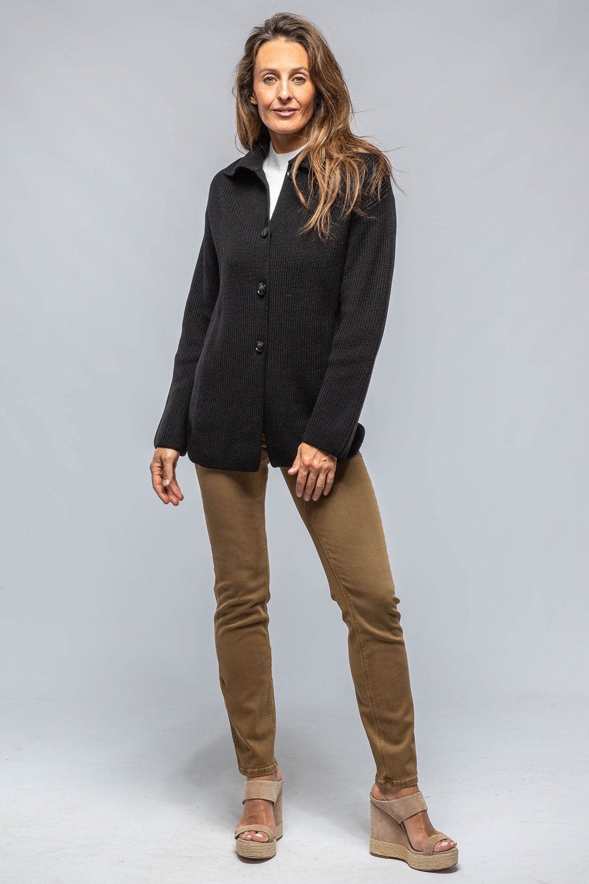Nina Long Cashmere Ribbed Cardigan In Black - AXEL'S
