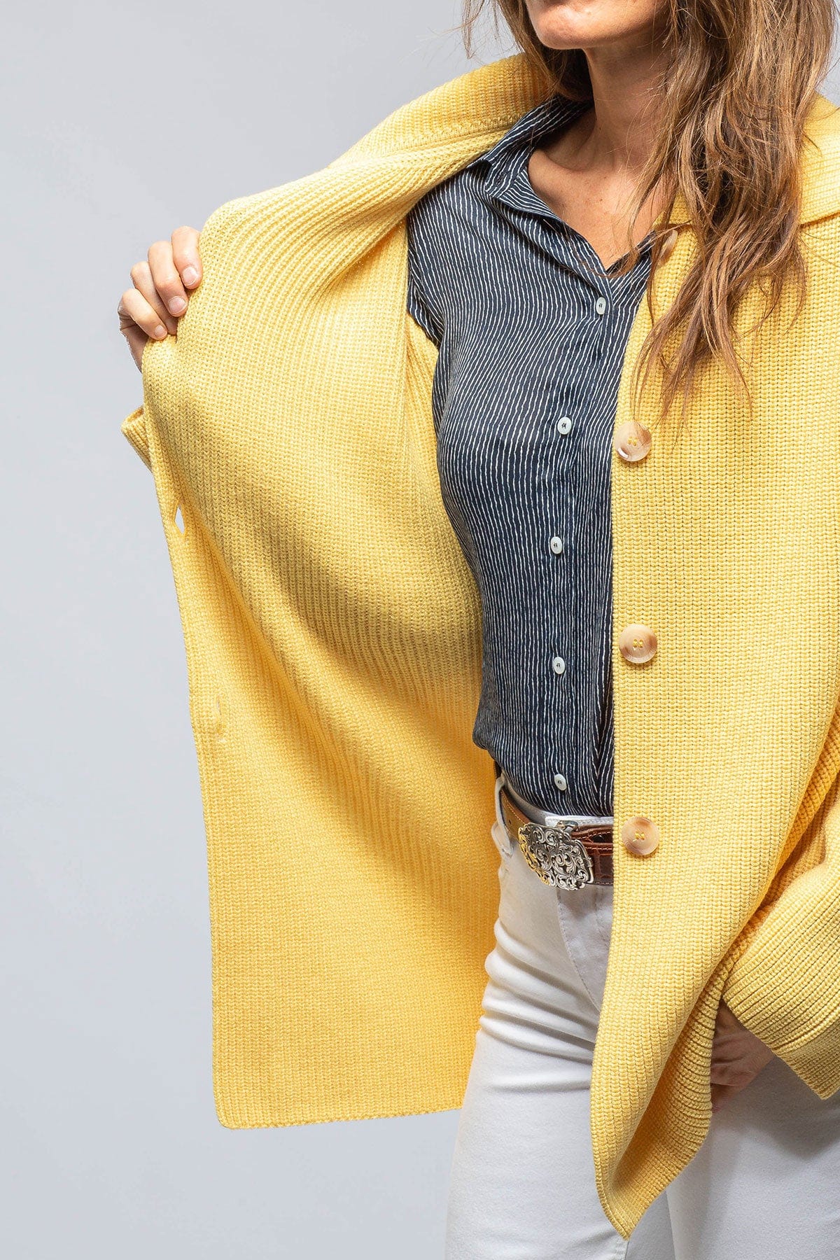 Nina Long Cashmere Ribbed Cardigan In Butter Yellow - AXEL'S