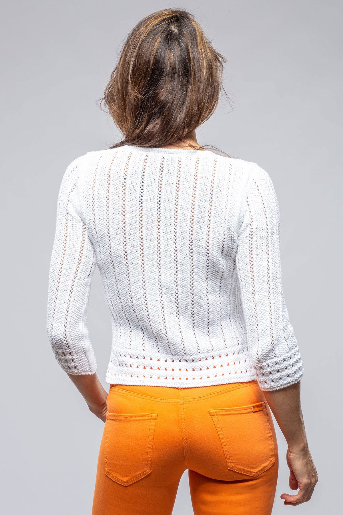 Palmira Crochet Knit V-Neck Sweater In White - AXEL'S