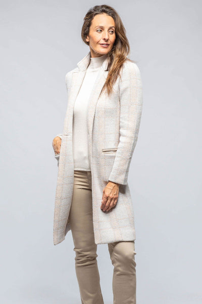 Paseo Long Coat In White/Nougat/Beige/Grey Plaid - AXEL'S