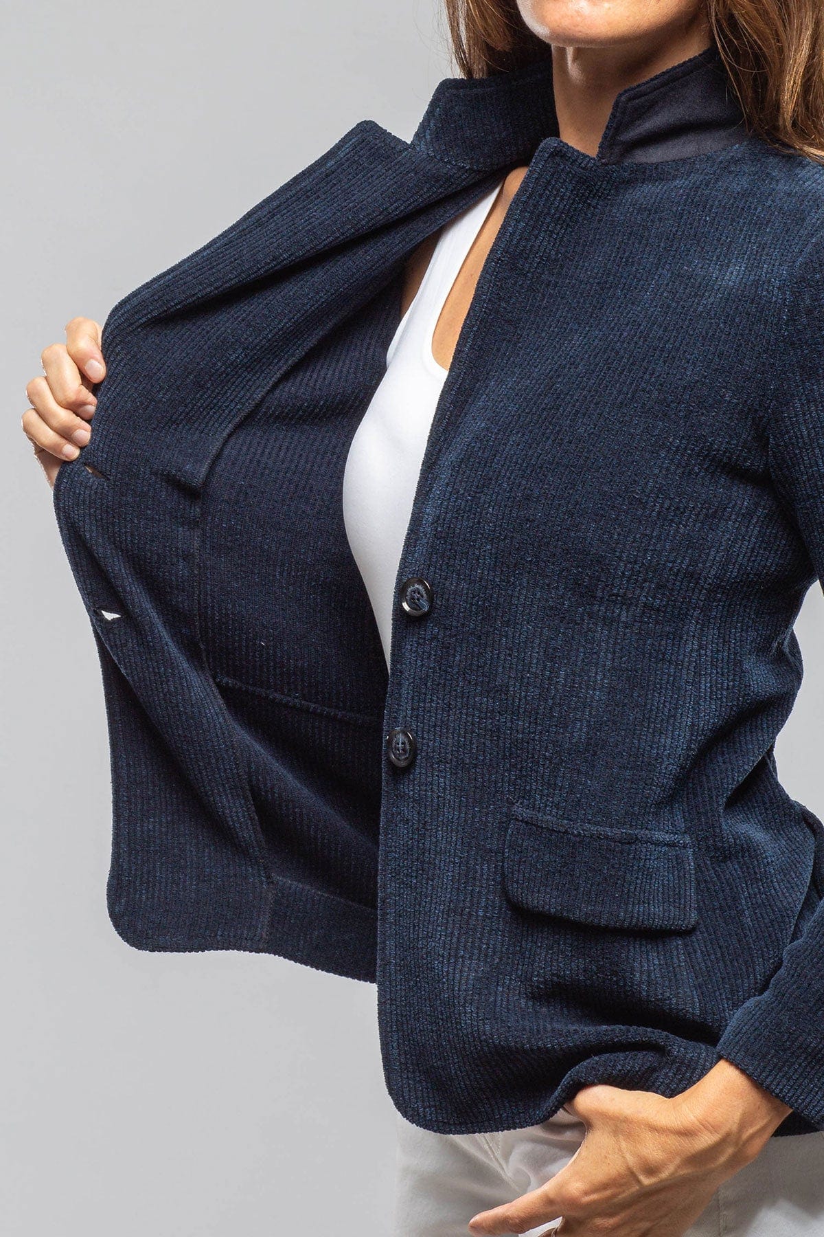 Voltaire Velvet Cord Blazer In Marine Navy - AXEL'S