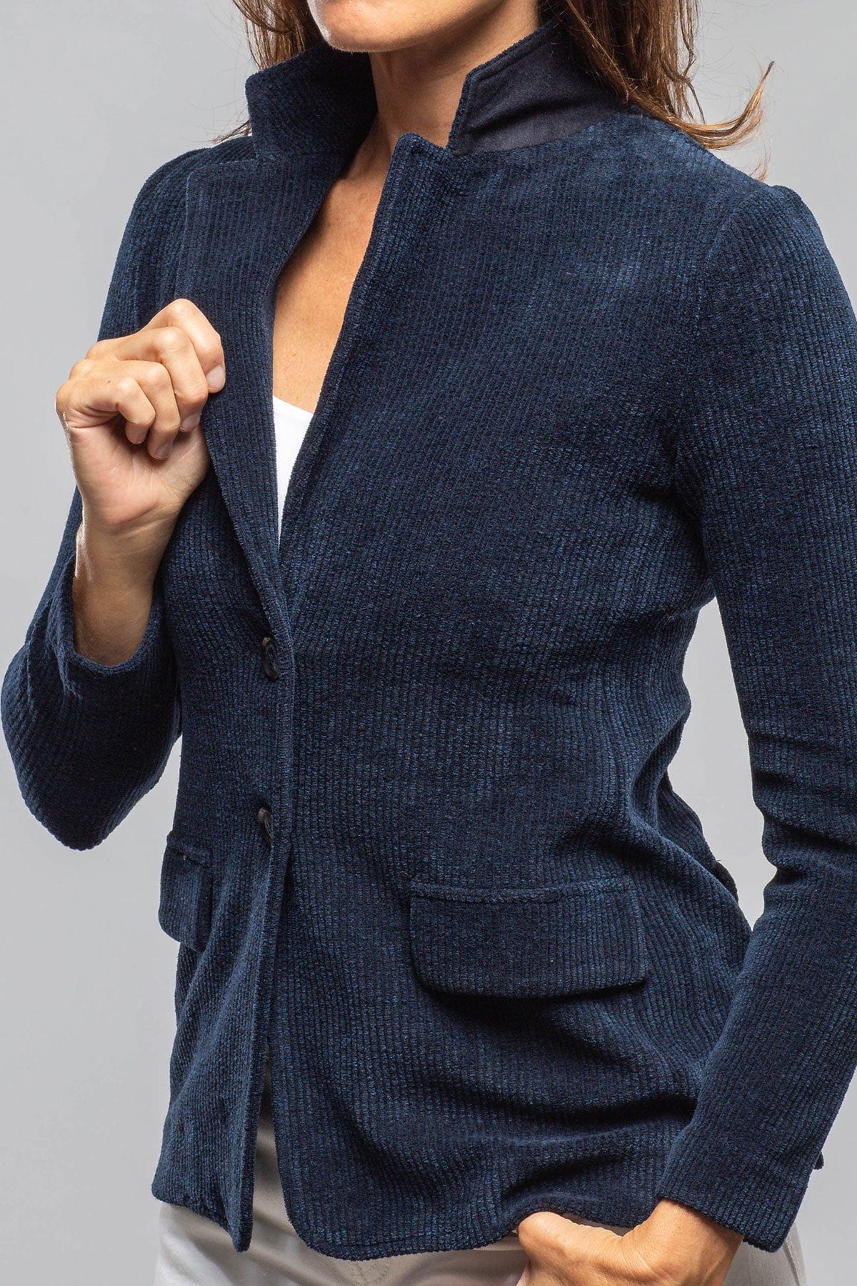 Voltaire Velvet Cord Blazer In Marine Navy - AXEL'S