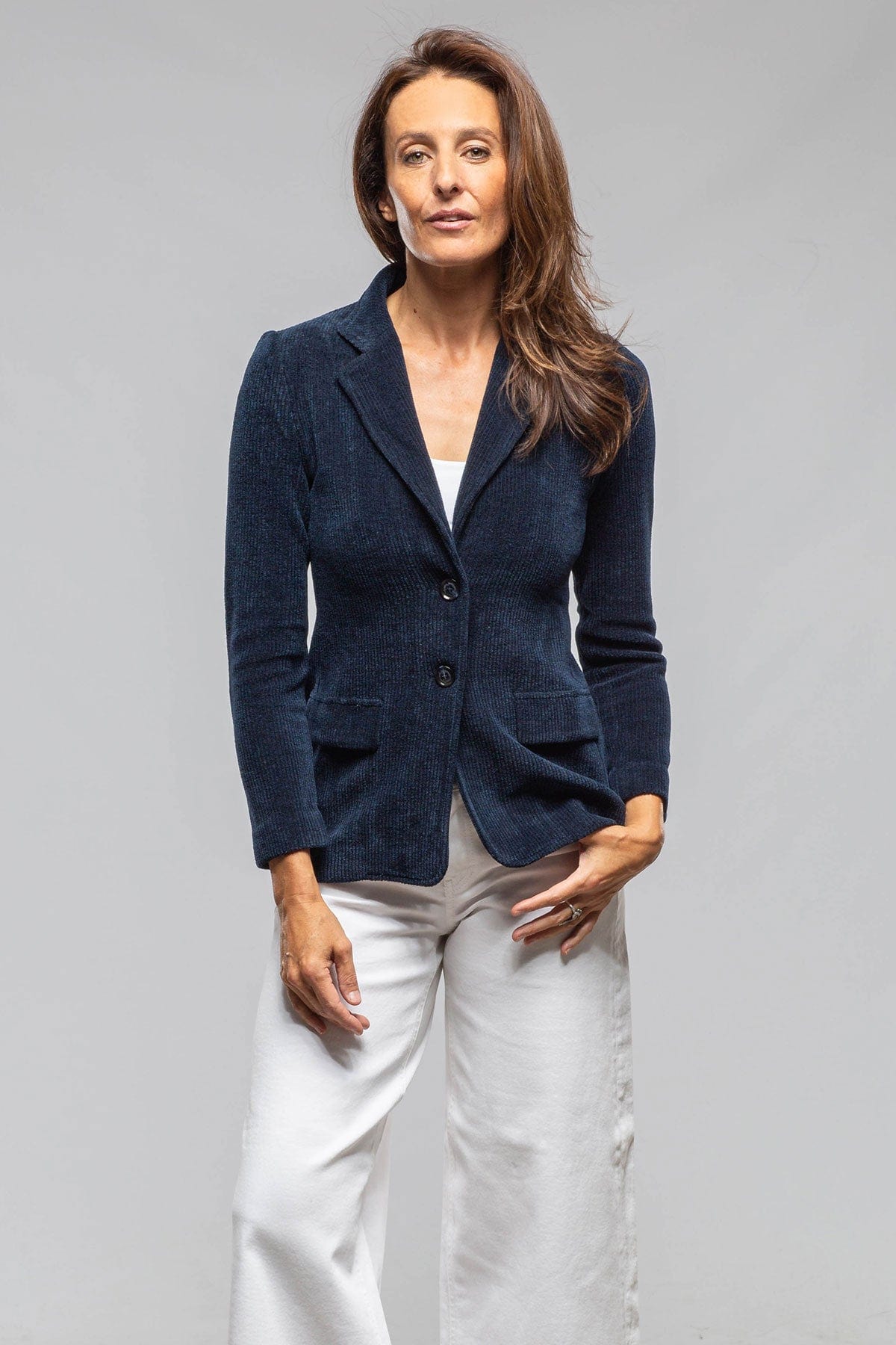 Voltaire Velvet Cord Blazer In Marine Navy - AXEL'S