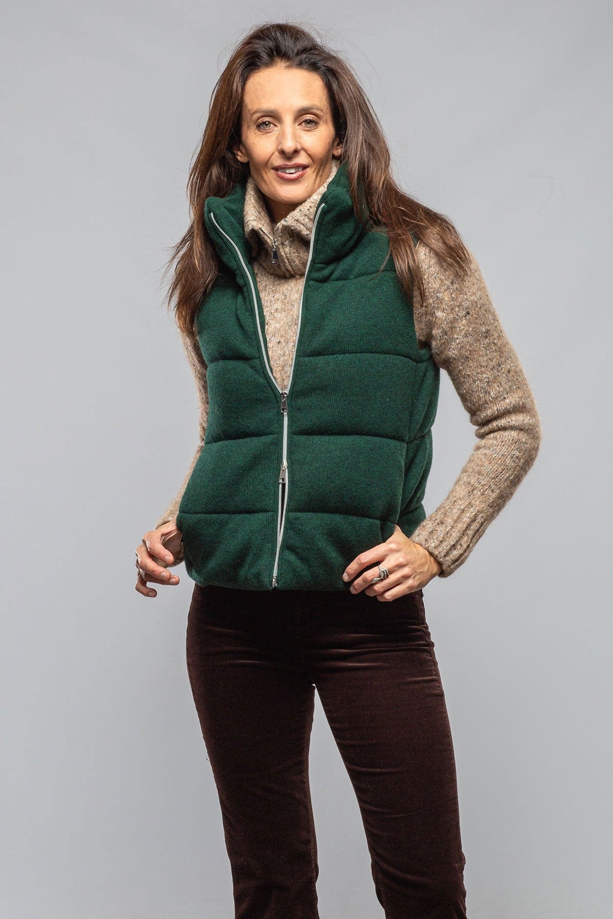 Amina Rubinacci Yeva Wool Cashmere Puffer Vest In Malachite Ladies - Outerwear - Cloth