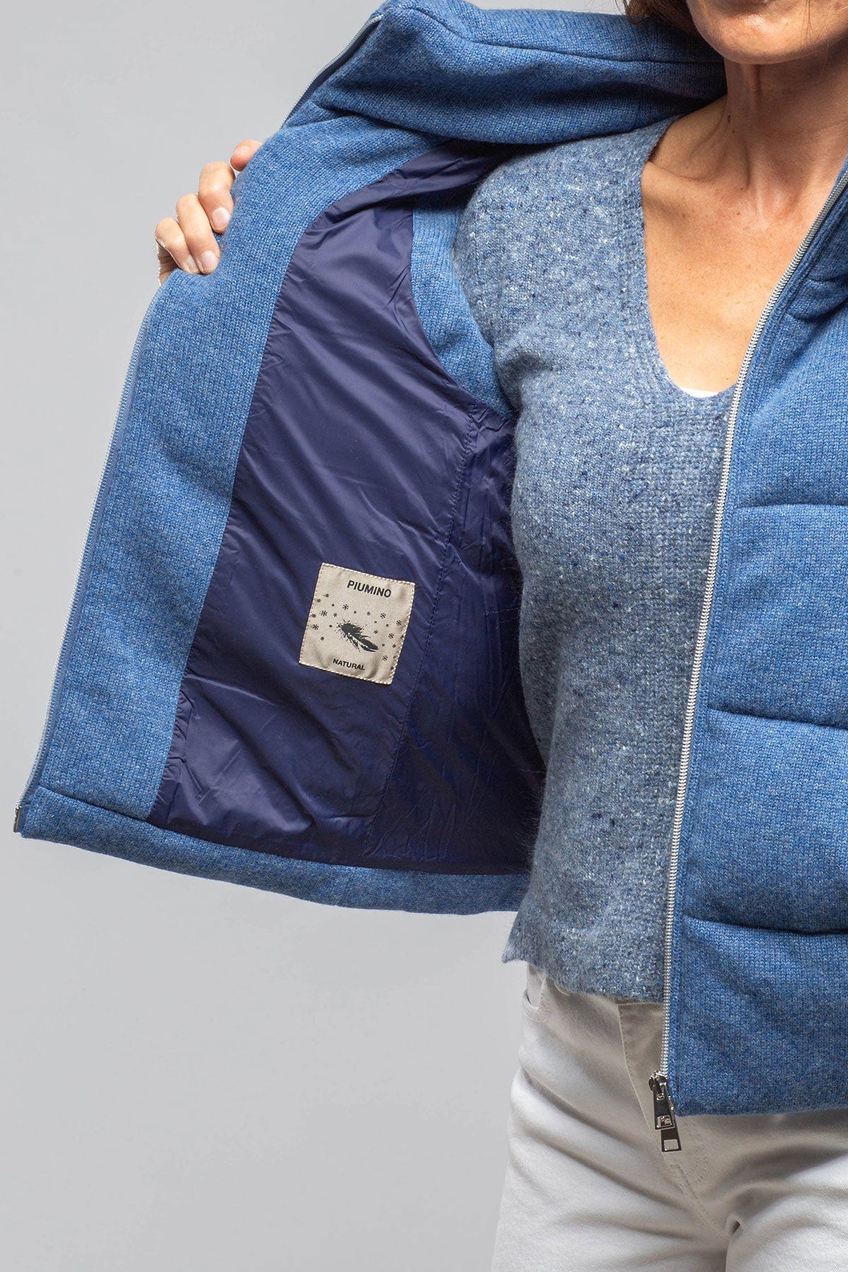 Yeva Wool Cashmere Puffer Vest In Soft Denim - AXEL'S