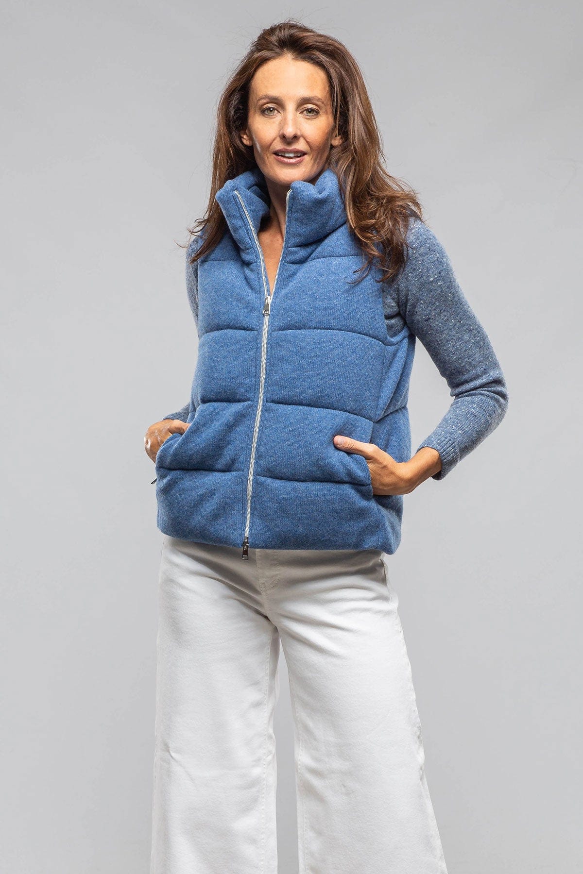 Yeva Wool Cashmere Puffer Vest In Soft Denim - AXEL'S