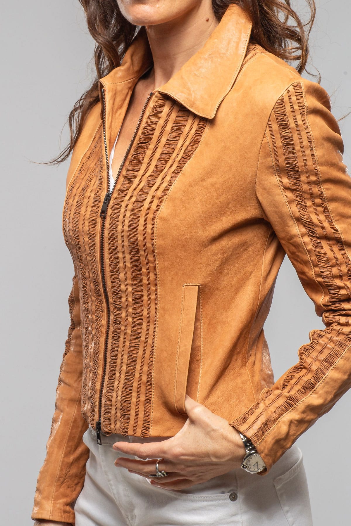 Acoma Lambskin Jacket Weave Detail In Clay - AXEL'S