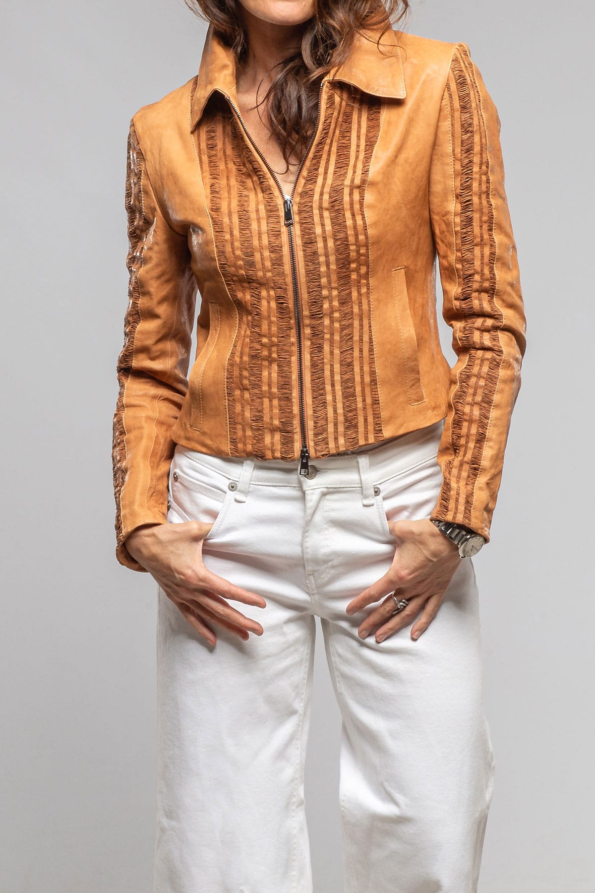 Acoma Lambskin Jacket Weave Detail In Clay - AXEL'S