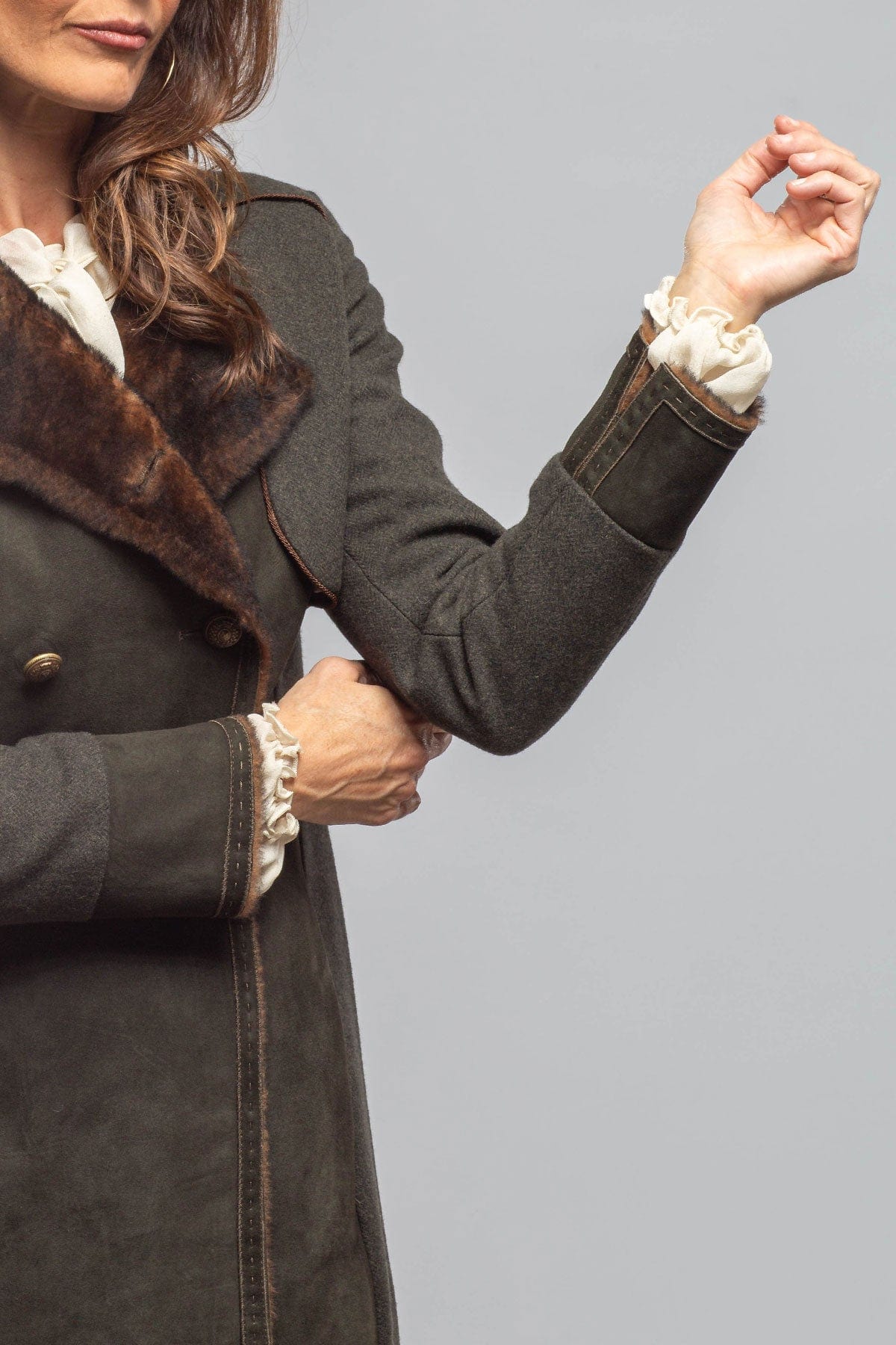 Artico Colonel Shearling Coat In Loden Ladies - Outerwear - Shearling