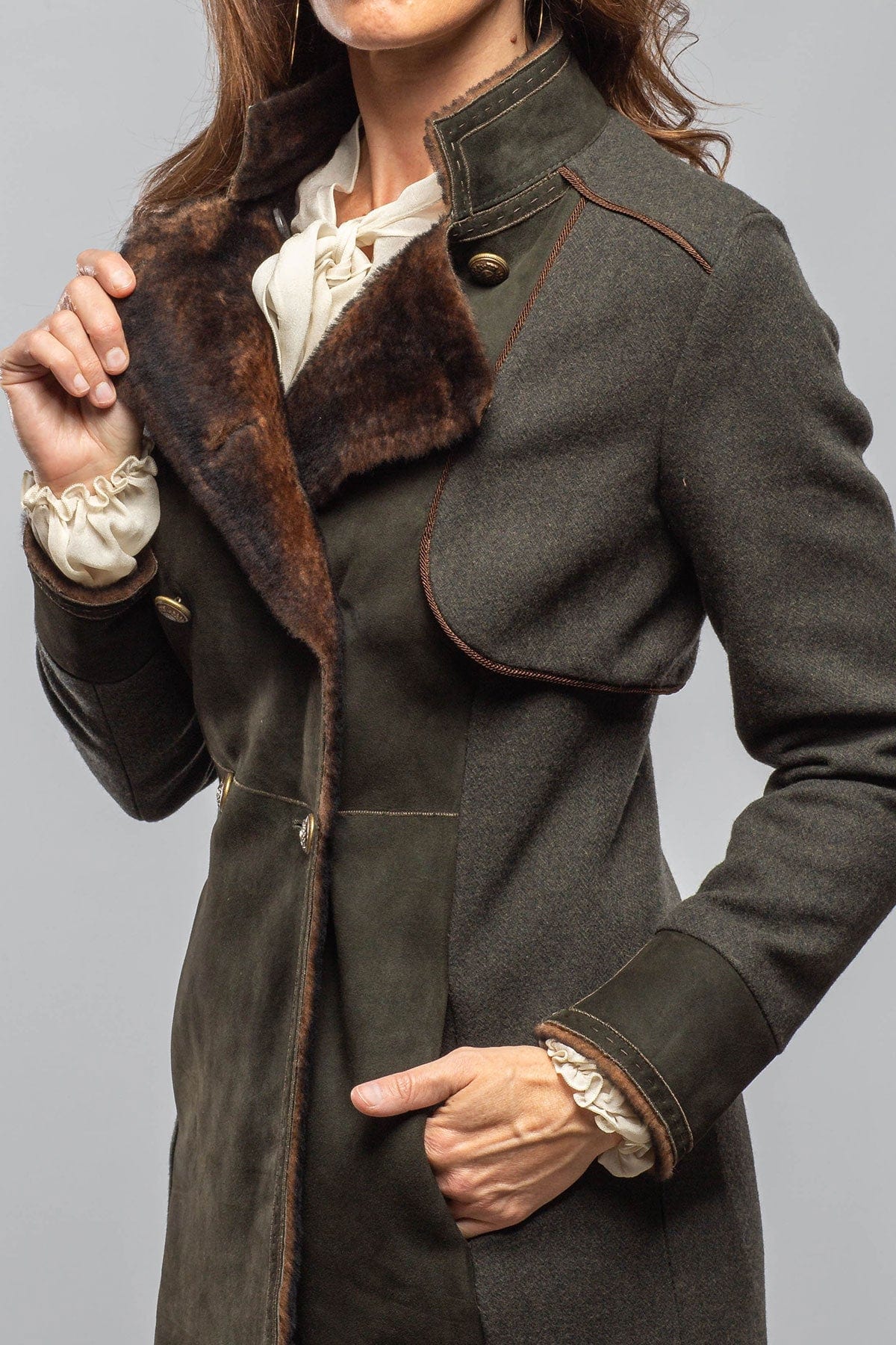 Artico Colonel Shearling Coat In Loden Ladies - Outerwear - Shearling