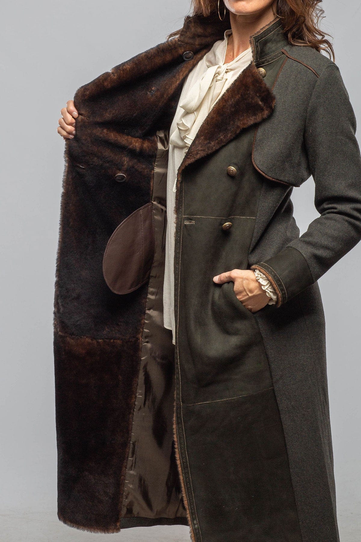 Artico Colonel Shearling Coat In Loden Ladies - Outerwear - Shearling
