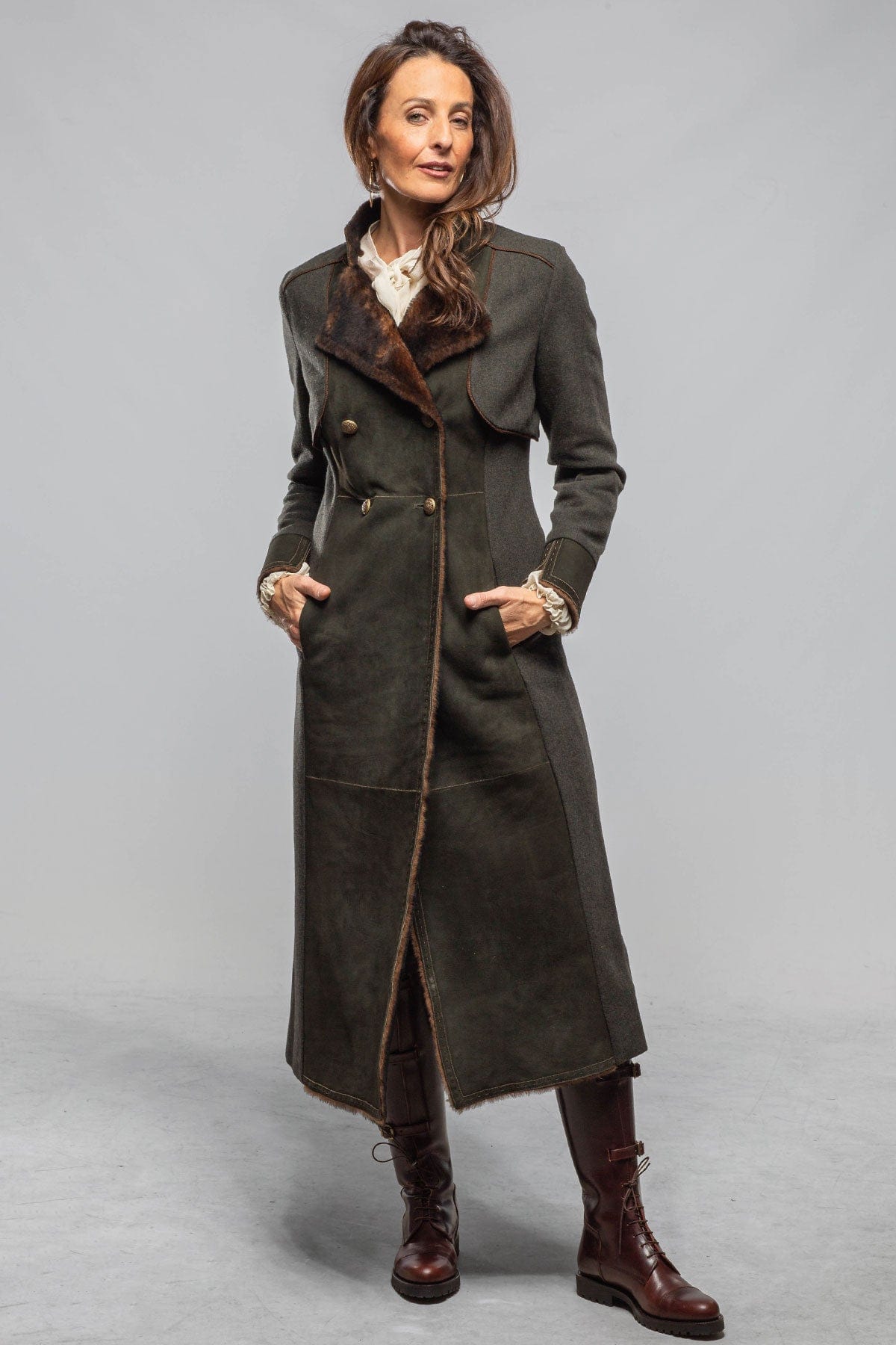 Artico Colonel Shearling Coat In Loden Ladies - Outerwear - Shearling