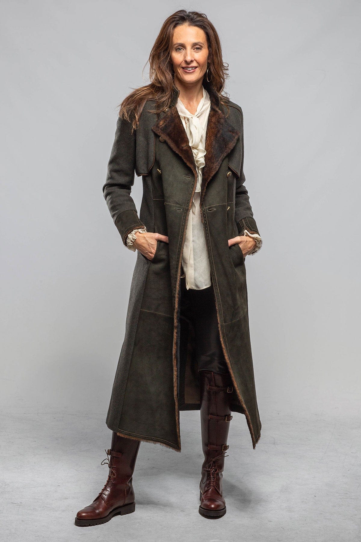 Artico Colonel Shearling Coat In Loden Ladies - Outerwear - Shearling