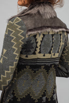 Artico Dyani Aztec Knit & Shearling Sweater Coat In Moss Grey Ladies - Outerwear - Shearling