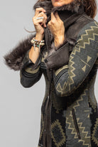 Artico Dyani Aztec Knit & Shearling Sweater Coat In Moss Grey Ladies - Outerwear - Shearling