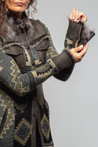 Artico Dyani Aztec Knit & Shearling Sweater Coat In Moss Grey Ladies - Outerwear - Shearling
