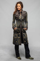 Artico Dyani Aztec Knit & Shearling Sweater Coat In Moss Grey Ladies - Outerwear - Shearling