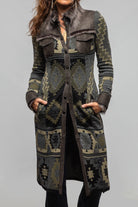 Artico Dyani Aztec Knit & Shearling Sweater Coat In Moss Grey Ladies - Outerwear - Shearling