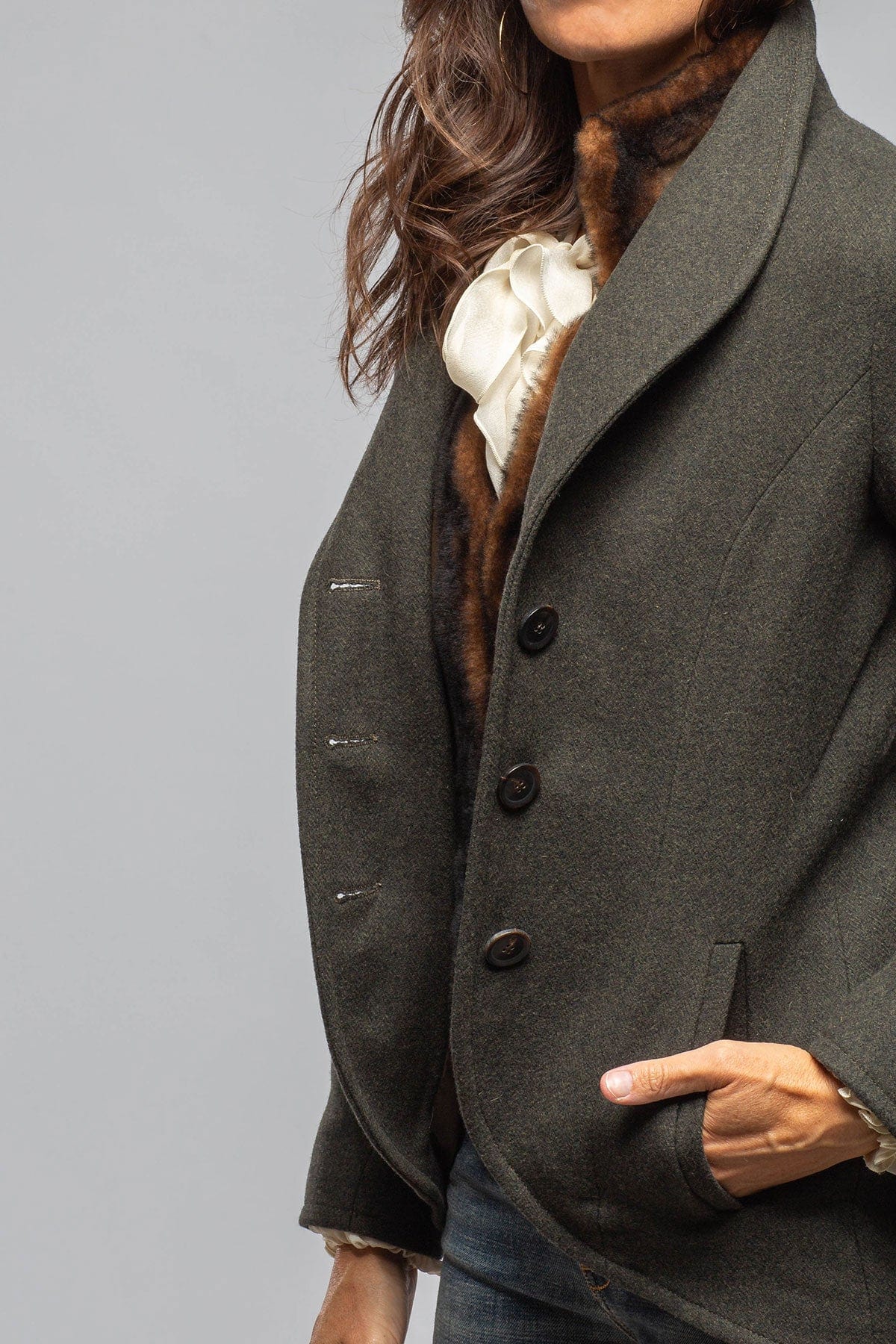 Artico Eden Wool Jacket with Shearling Insert In Loden Ladies - Outerwear - Cloth