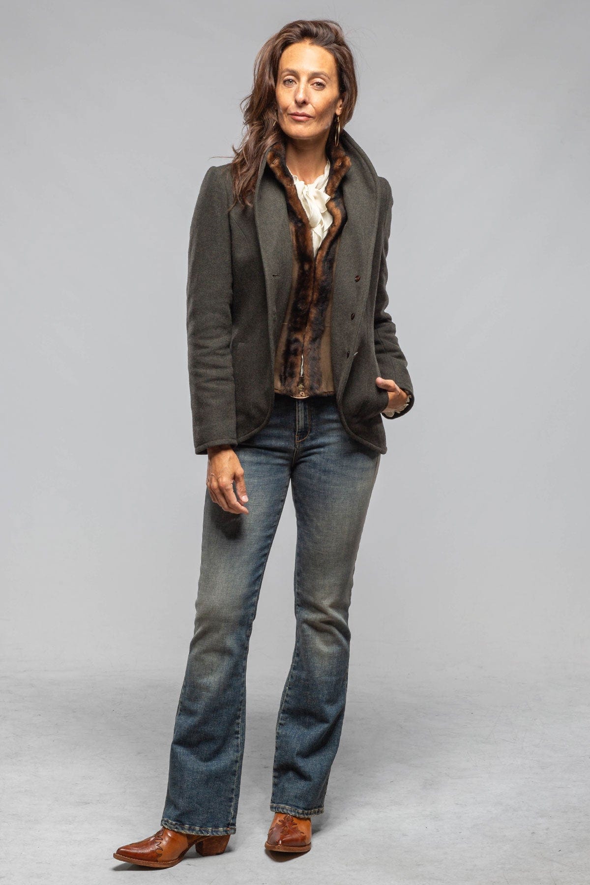 Artico Eden Wool Jacket with Shearling Insert In Loden Ladies - Outerwear - Cloth