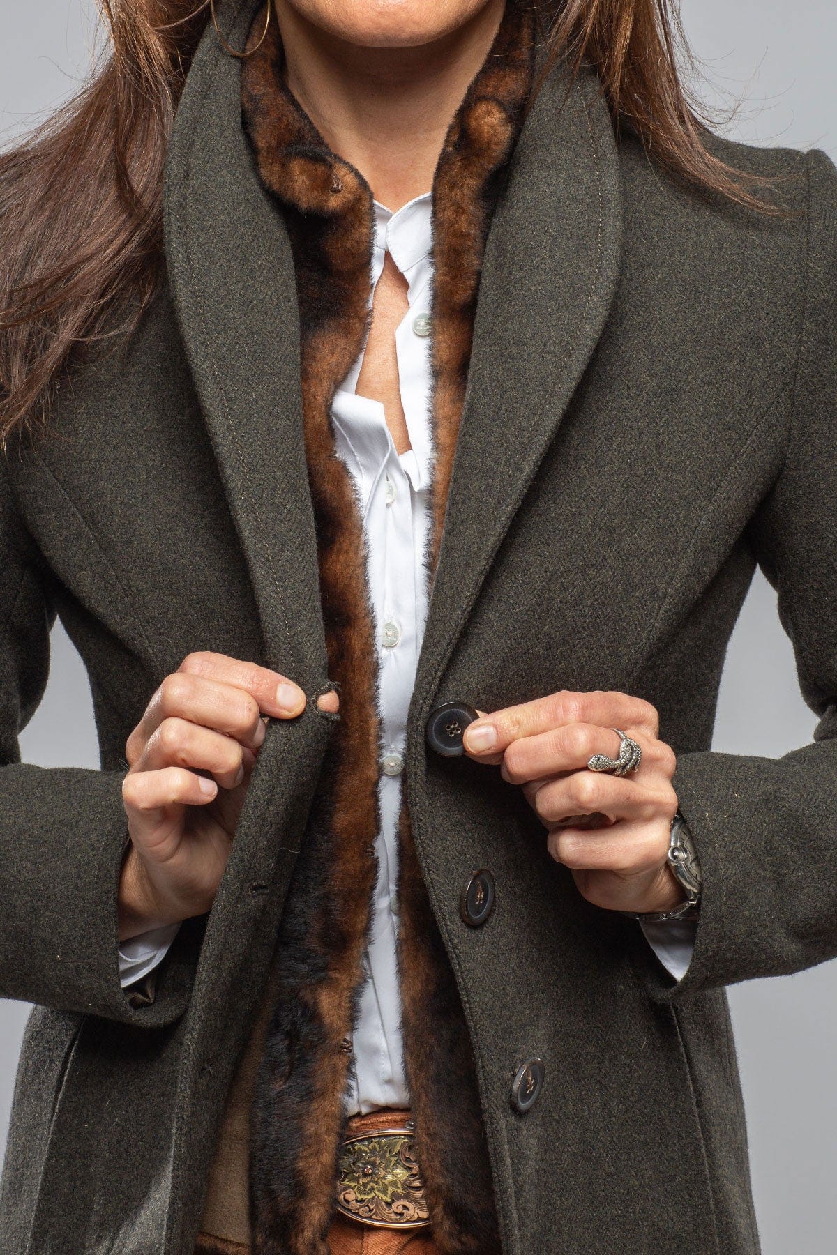 Artico Eden Wool Jacket with Shearling Insert In Loden | Axel's of