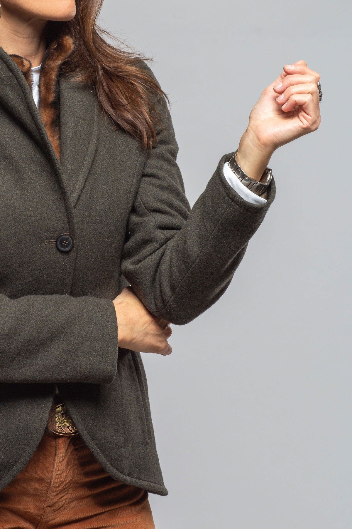 Artico Eden Wool Jacket with Shearling Insert In Loden Ladies - Outerwear - Cloth