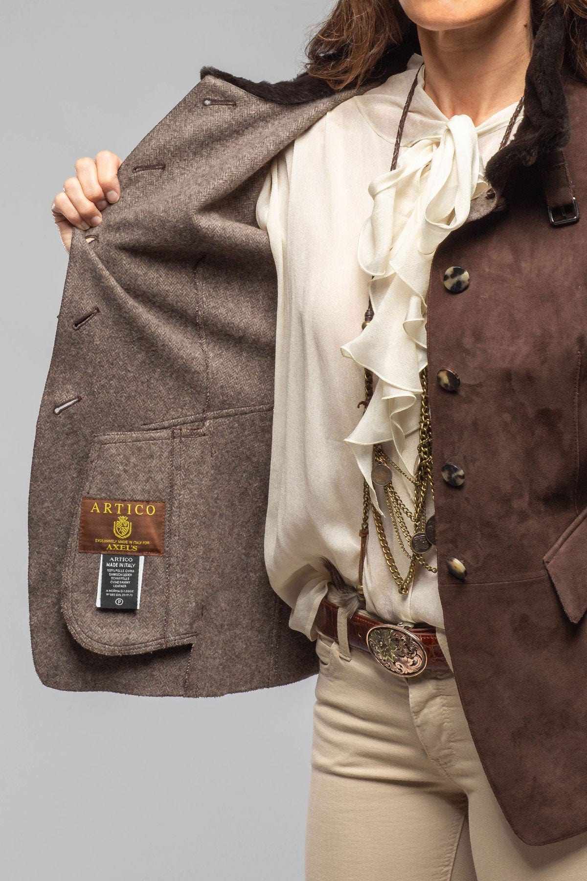 Artico Federica Suede Blazer In Chocolate Ladies - Outerwear - Leather