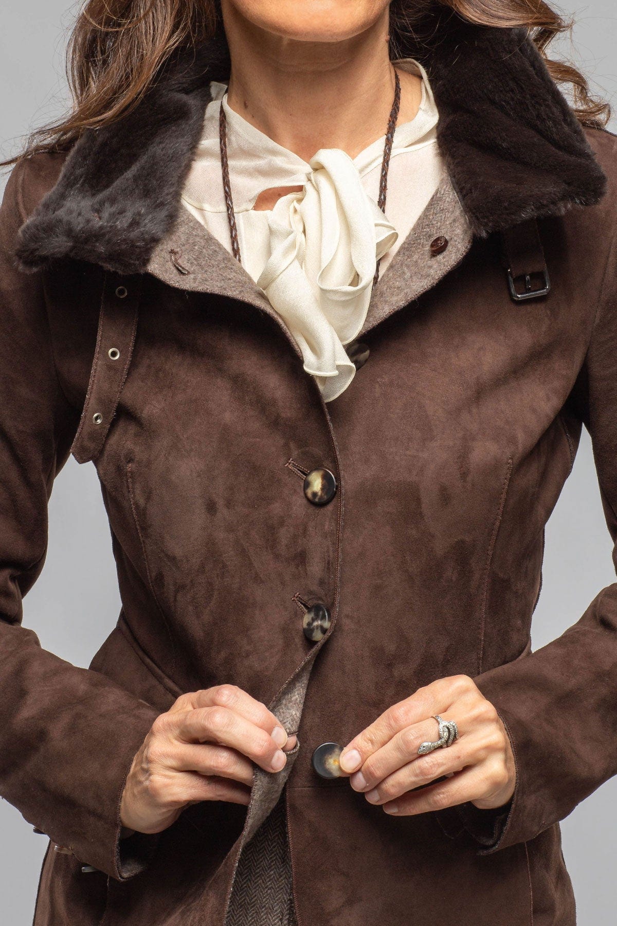 Artico Federica Suede Blazer In Chocolate Ladies - Outerwear - Leather