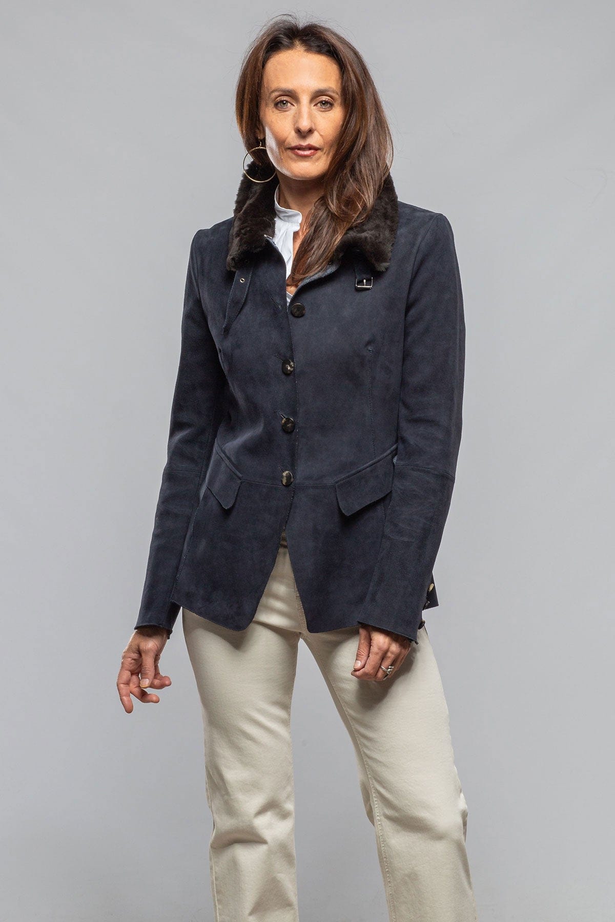 Artico Federica Suede Blazer In Navy Ladies - Outerwear - Leather