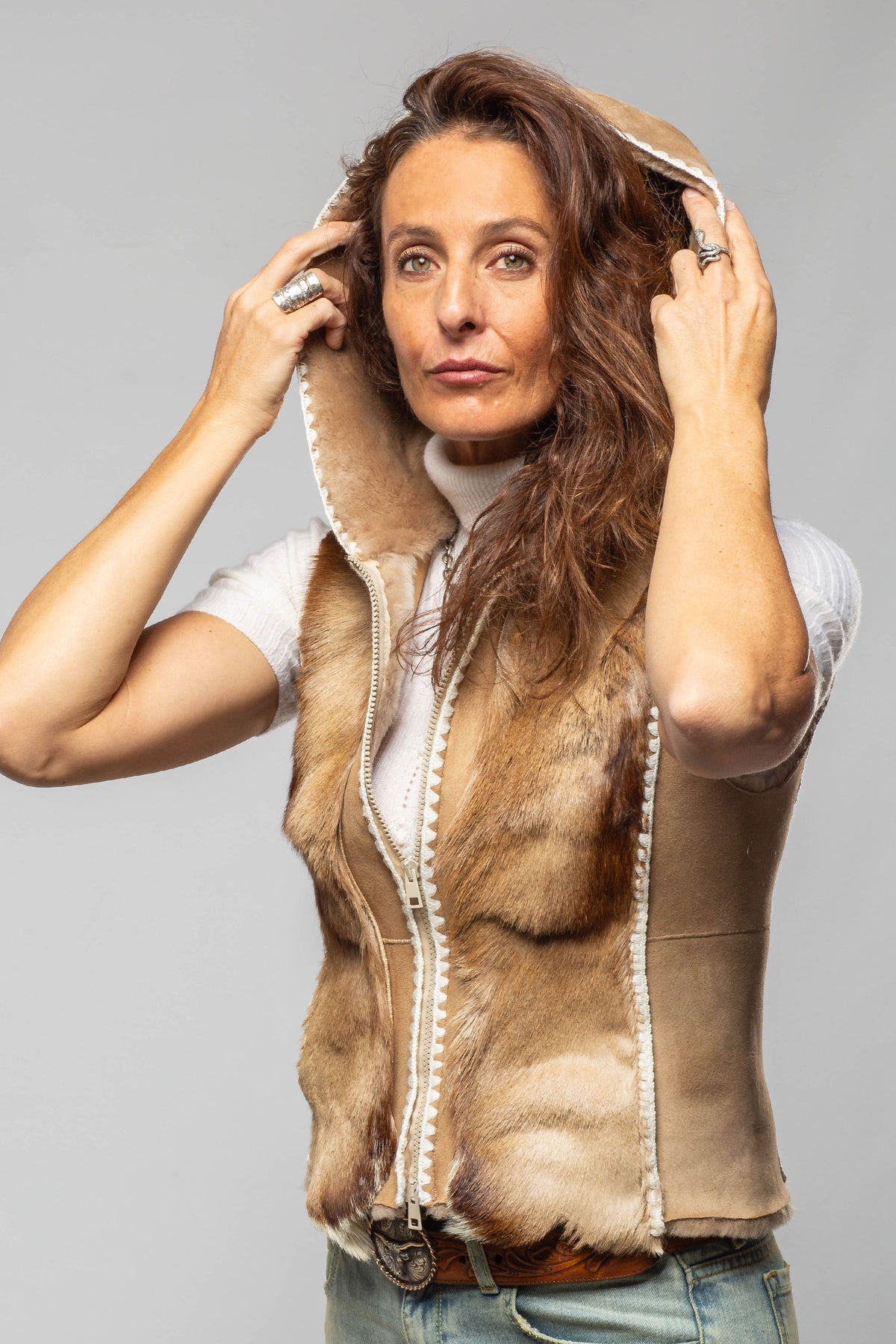 Artico Ista Shearling & Gazelle Hooded Vest Ladies - Outerwear - Shearling